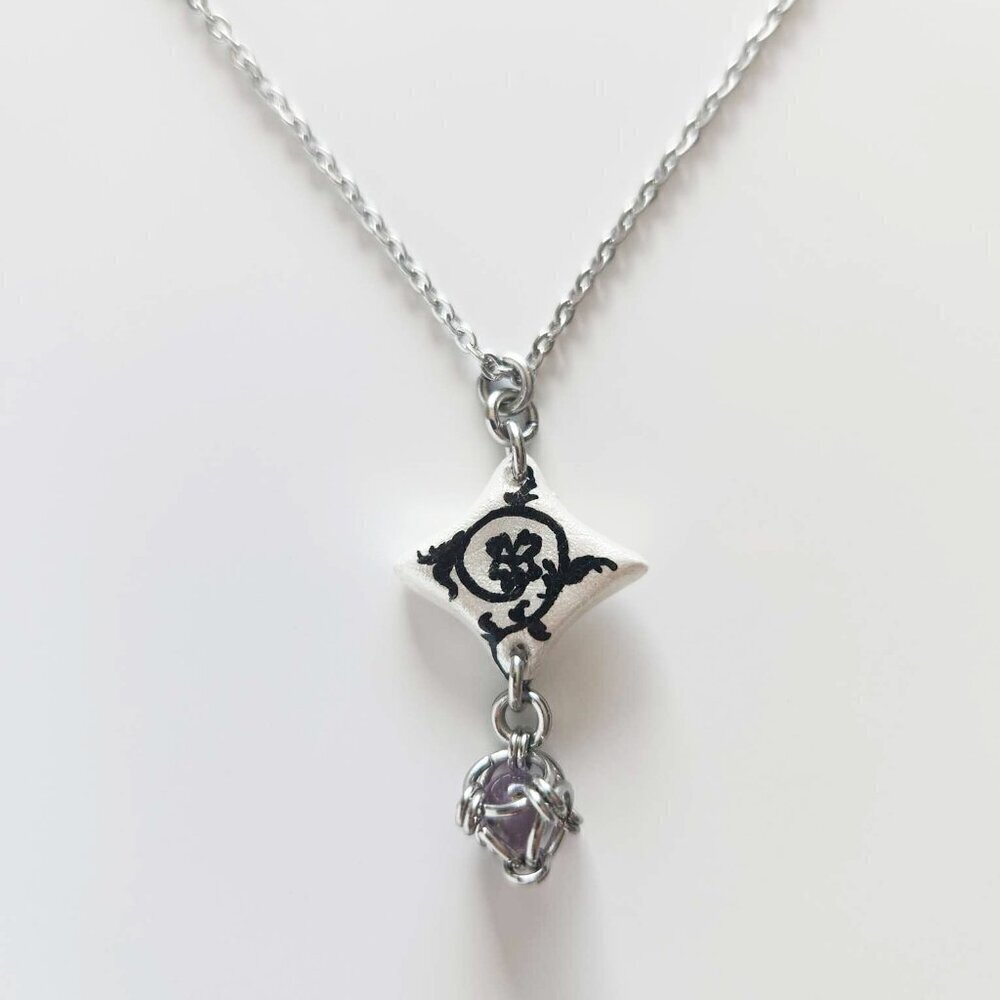 Fairy gothic silver thorns and caged pearl necklace with a small silver chain - Picture 5 of 10